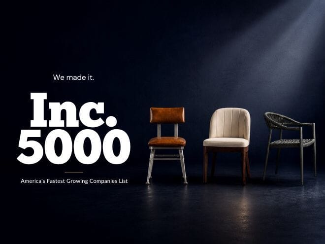 Inc. 5000 announcement featuring three signature chairs.