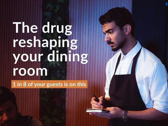 Restaurant server taking a guest order — 1 in 8 U.S. adults is now on a GLP-1 drug like Ozempic, structurally changing how restaurant guests eat and spend