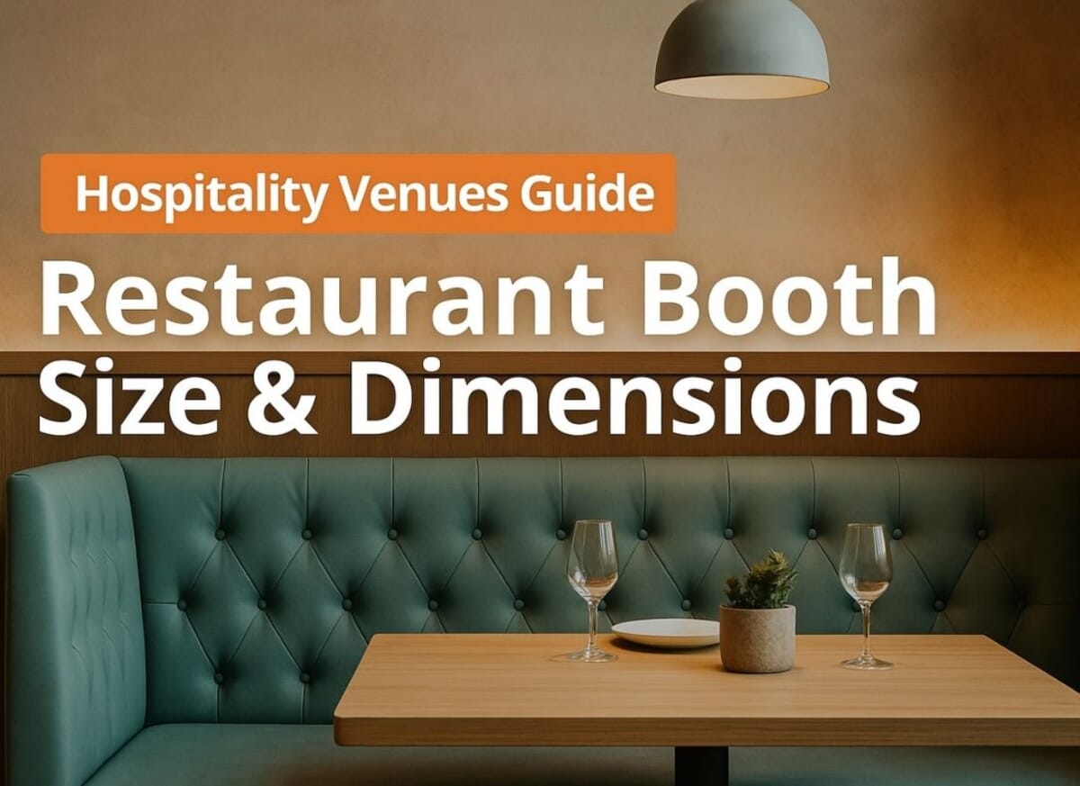 Modern restaurant booth seating with table setup under wine rack, featured in guide to booth sizes, dimensions, and layout tips for hospitality venues