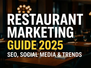 Restaurant Marketing Guide 2025 banner with text highlighting SEO, social media, and trends for restaurants.