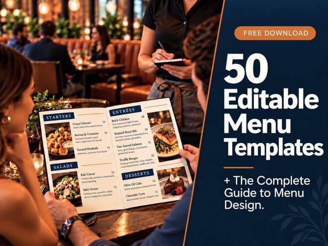 Guests ordering from an open bifold restaurant menu as a server takes their order — Superior Seating's complete guide to restaurant menu design