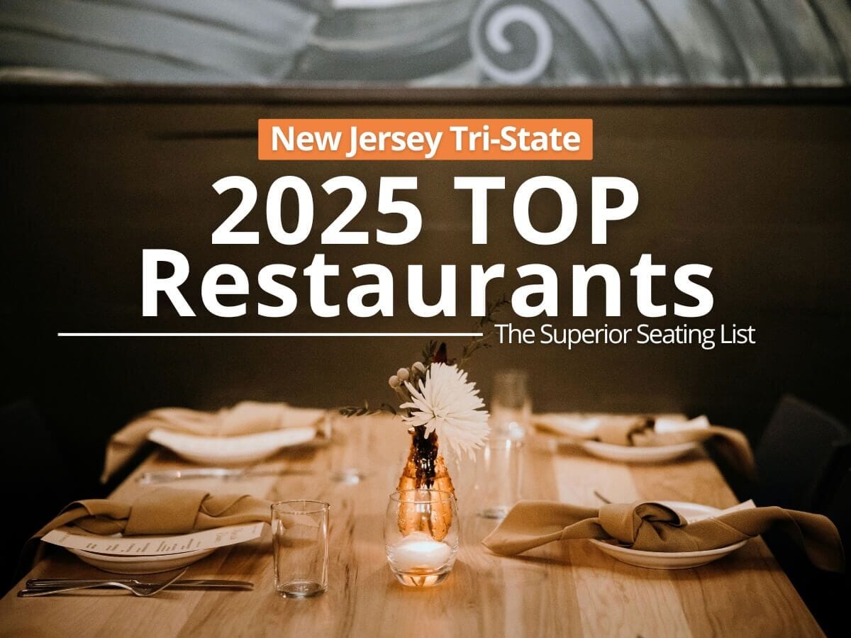 Elegant dining table setup with a candlelit ambiance, featuring the title 'New Jersey Tri-State 2025 Top Restaurants – The Superior Seating List.' This curated guide highlights the best restaurants in New Jersey, New York, and Pennsylvania.