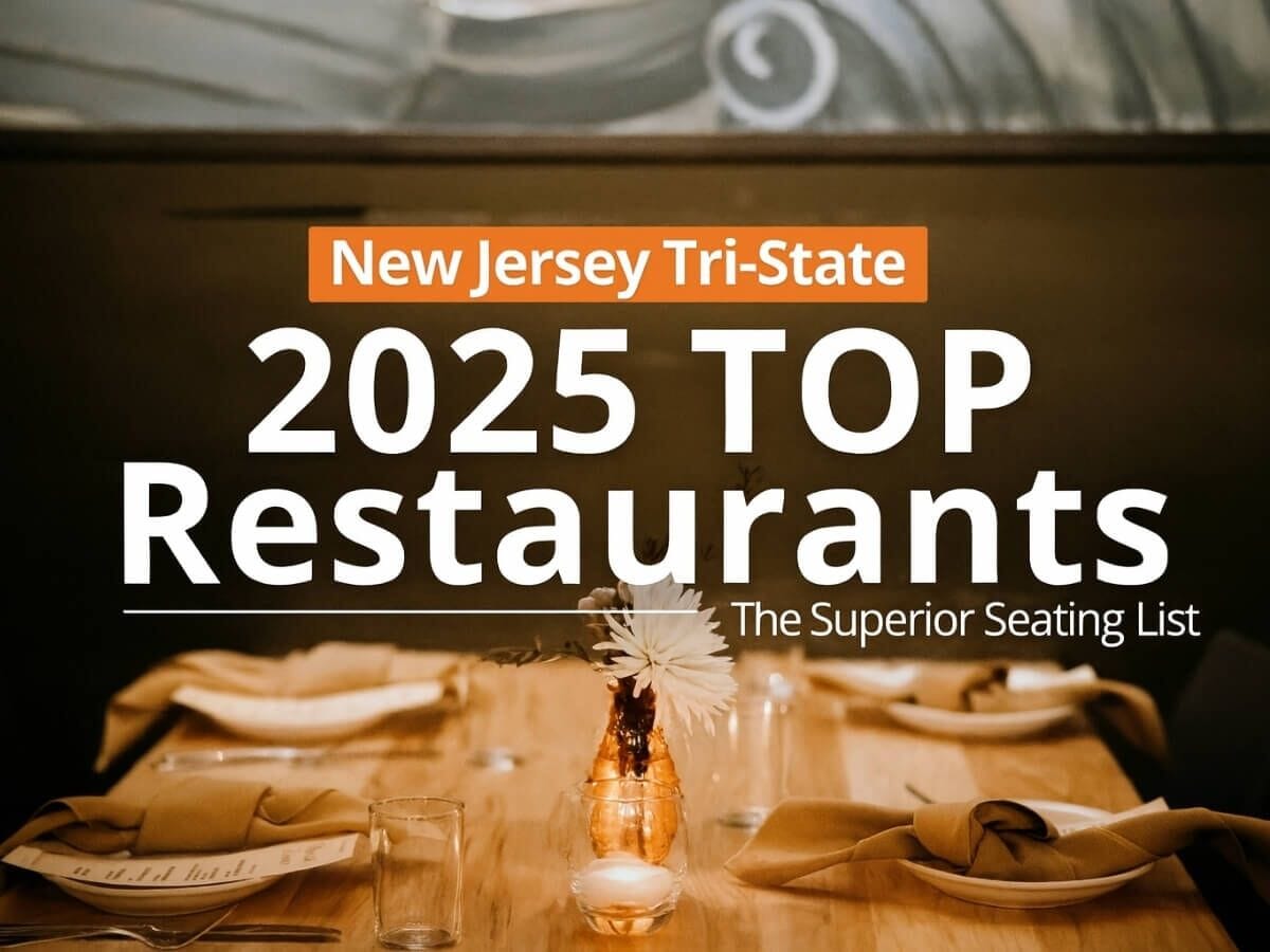 Elegant dining table setup with a candlelit ambiance, featuring the title 'New Jersey Tri-State 2025 Top Restaurants – The Superior Seating List.' This curated guide highlights the best restaurants in New Jersey, New York, and Pennsylvania.