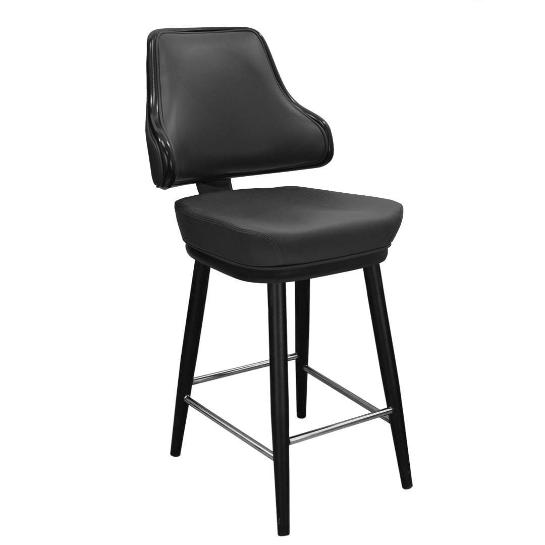Classic Casino Bucket Bar Stool for Restaurant and Home with Square Black Frame and Chrome Foot Ring