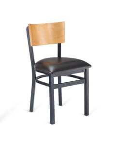 Black Metal Commercial Chair with Square Natural Veneer Seat and Back (Front)