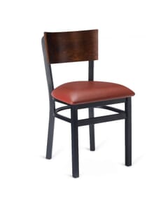 Black Metal Commercial Chair with Square Walnut Veneer Seat and Back (Front)