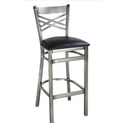 Clear Coat Distressed Steel X-Back Commercial Bar Stool