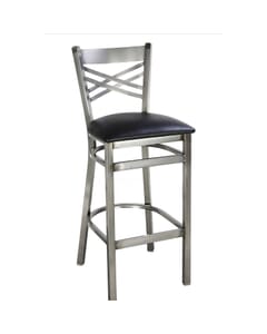Clear Coat Distressed Finish Steel Cross-Back Restaurant Bar Stool with Upholstered Seat (front)