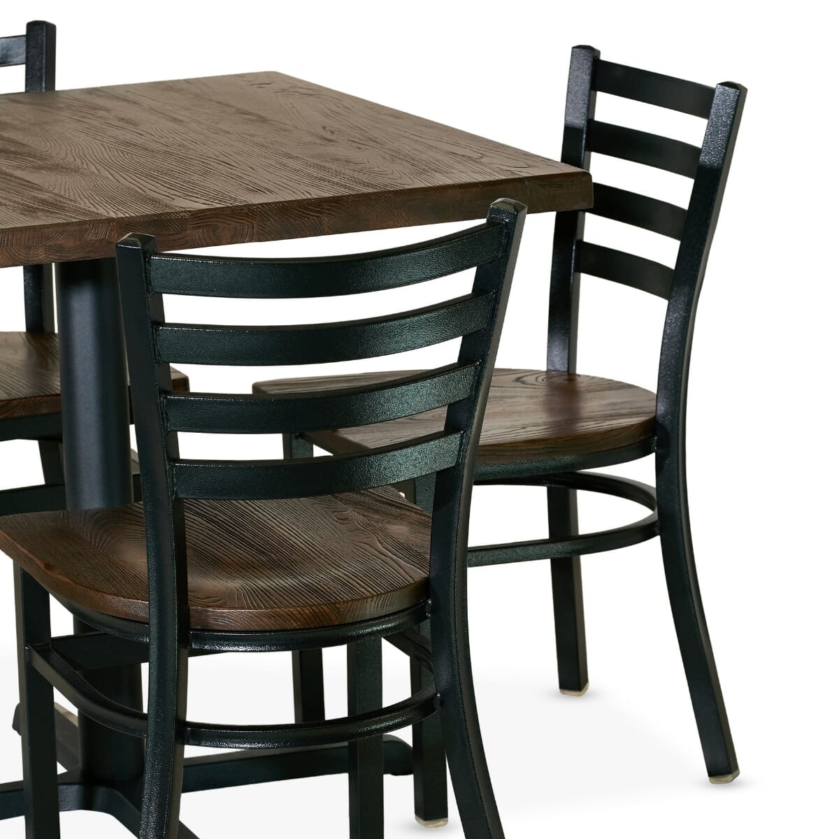 Black Finish Industrial Restaurant Table Set with 4 Ladderback Chairs