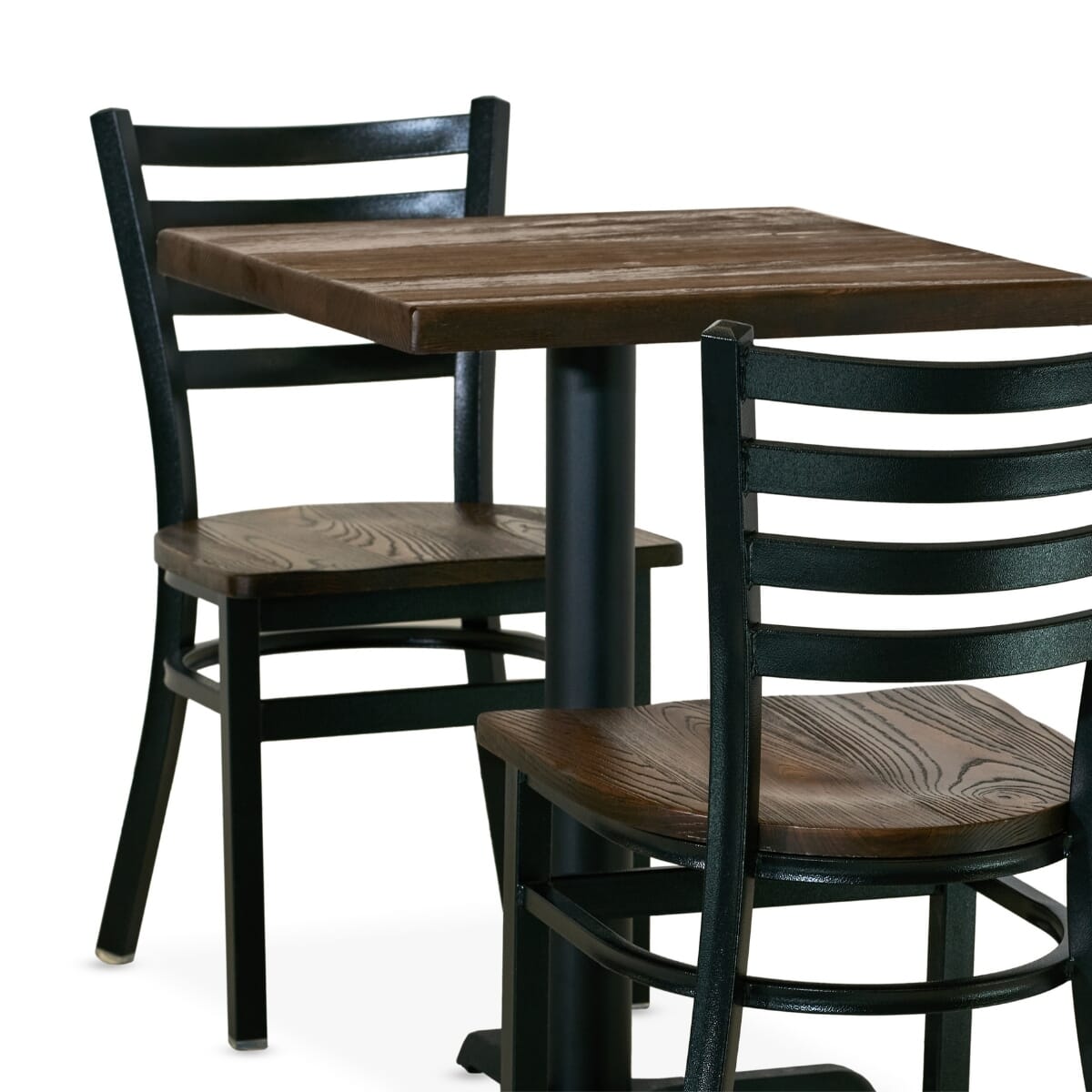 Black Finish Industrial Restaurant Table Set with 2 Ladderback Chairs