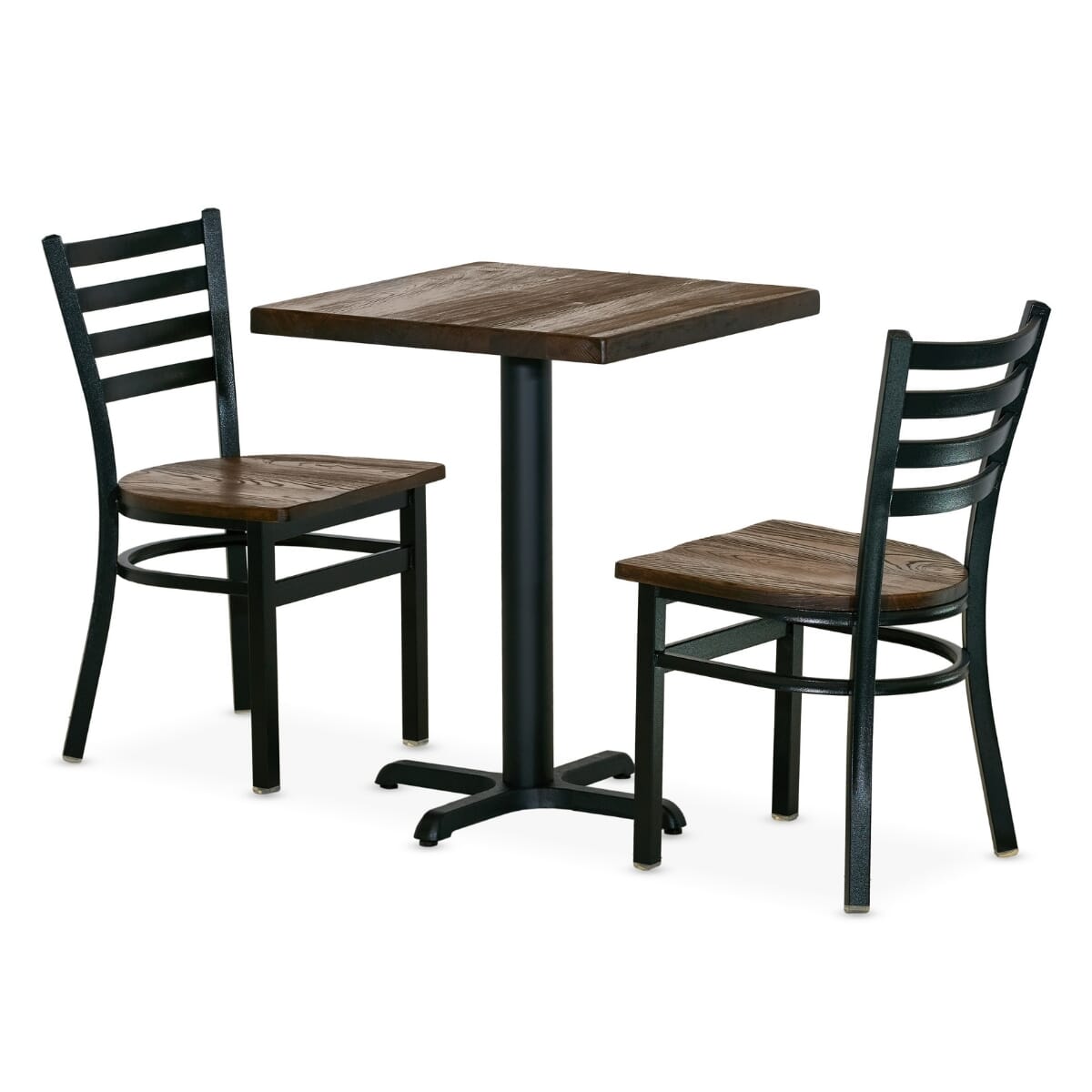 Black Finish Industrial Restaurant Table Set with 2 Ladderback Chairs