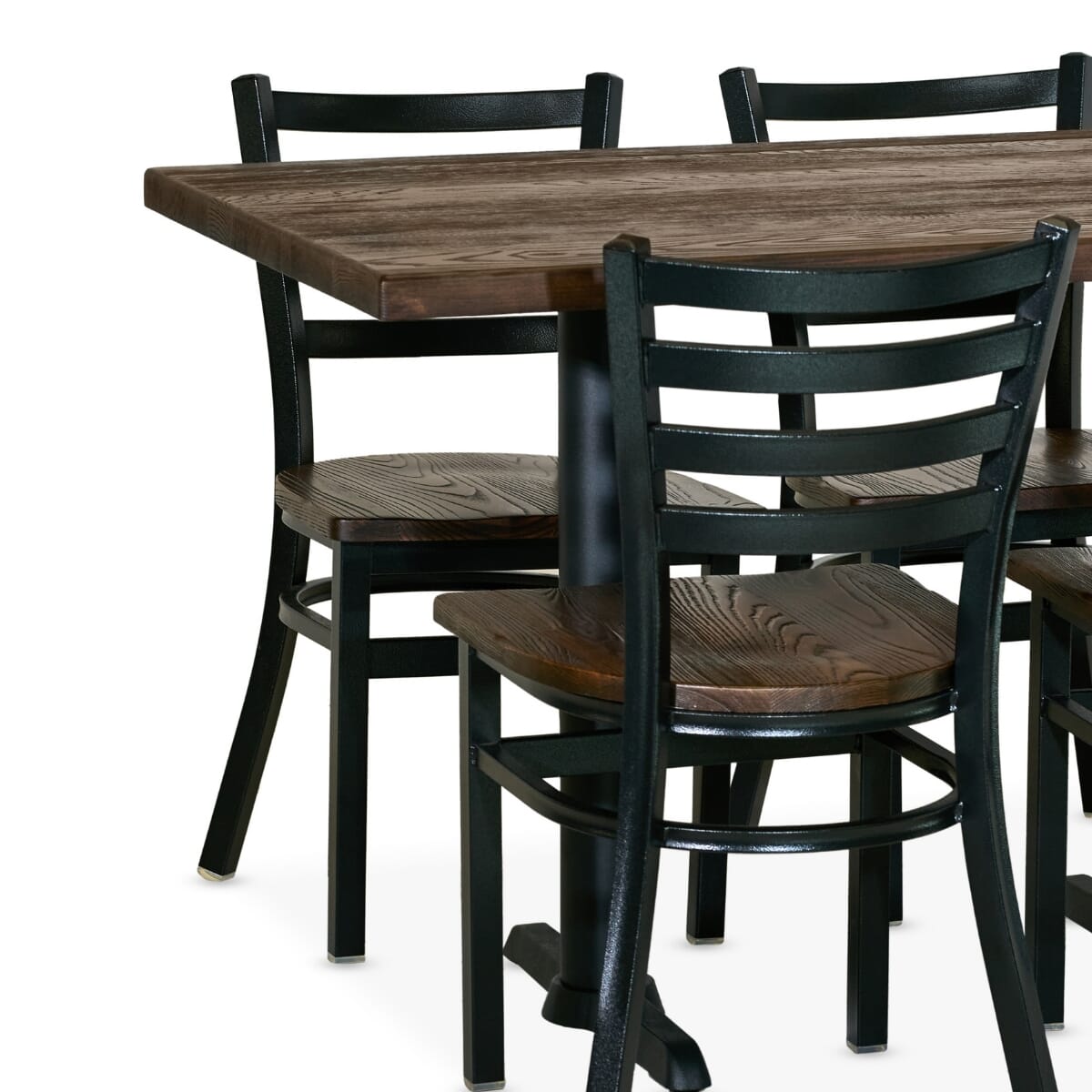 Industrial Restaurant Rectangular Table Set with 4 Black Finish Ladderback Chairs