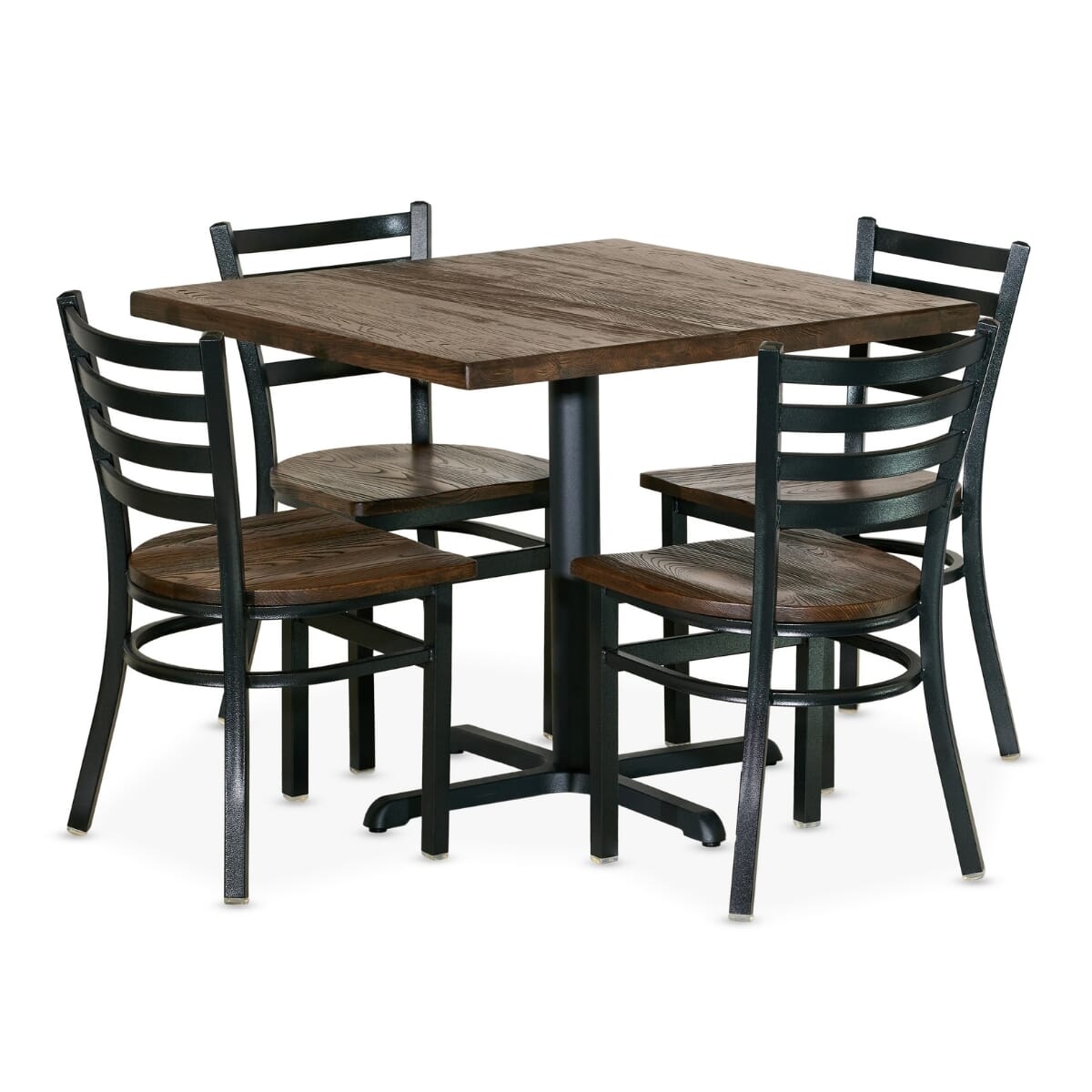 Black Finish Industrial Restaurant Table Set with 4 Ladderback Chairs