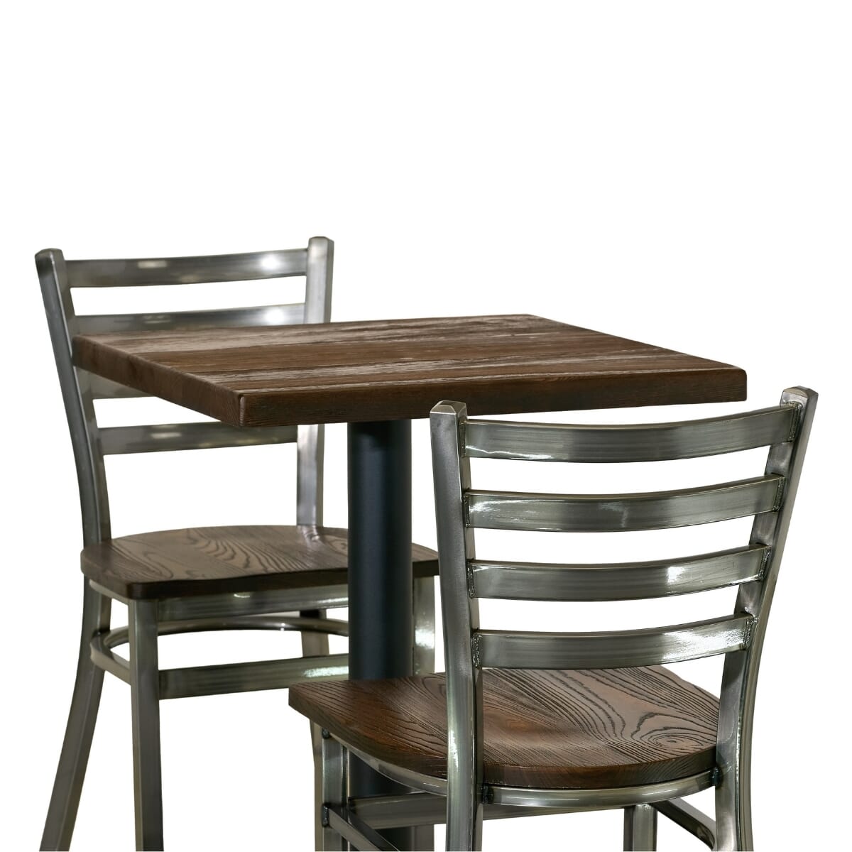 Clear Coat Cafe Table Set with 2 Ladderback Industrial Chairs