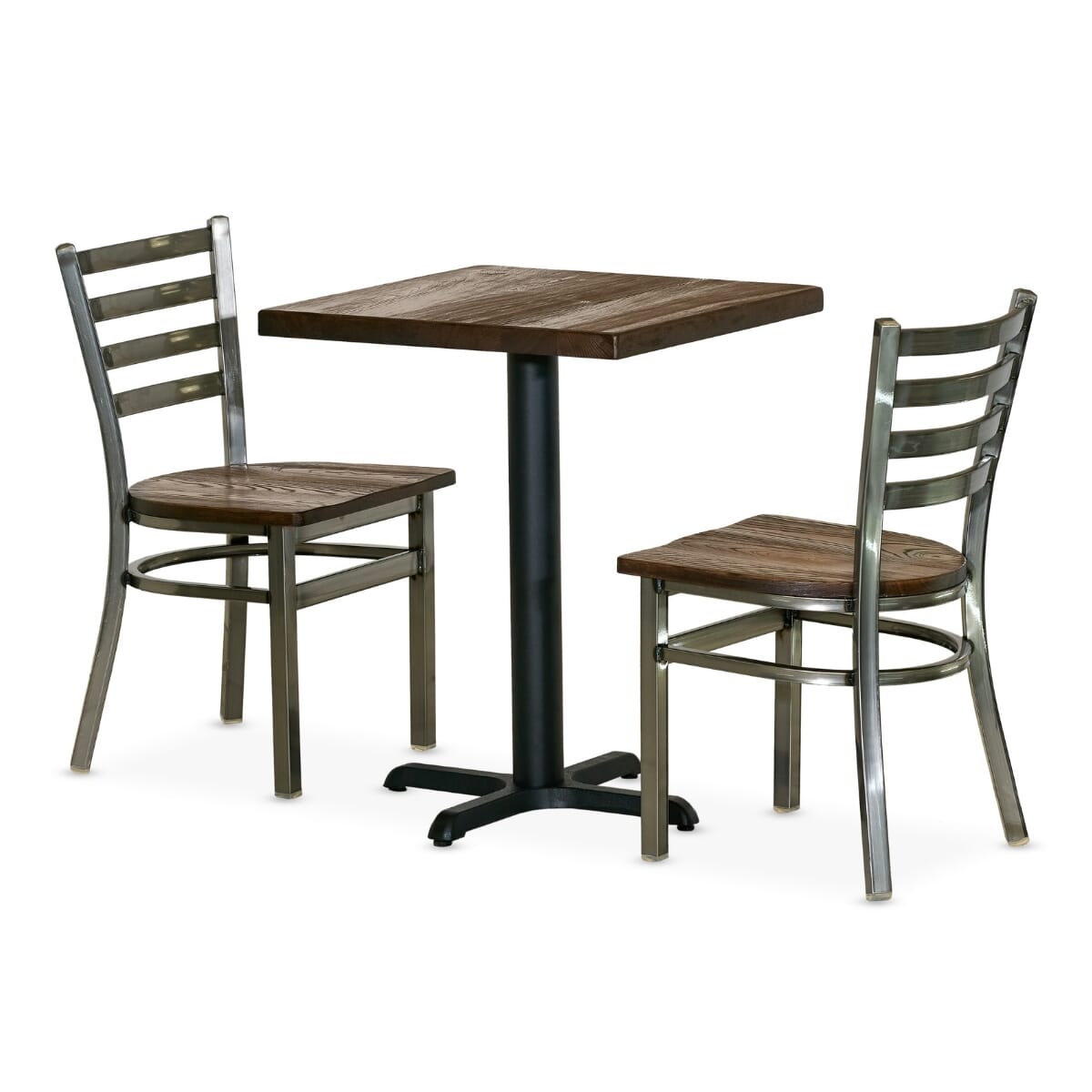Clear Coat Cafe Table Set with 2 Ladderback Industrial Chairs