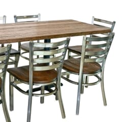 Clear Coat Industrial Restaurant Rectangular Large Table Set with 10 Ladderback Chairs