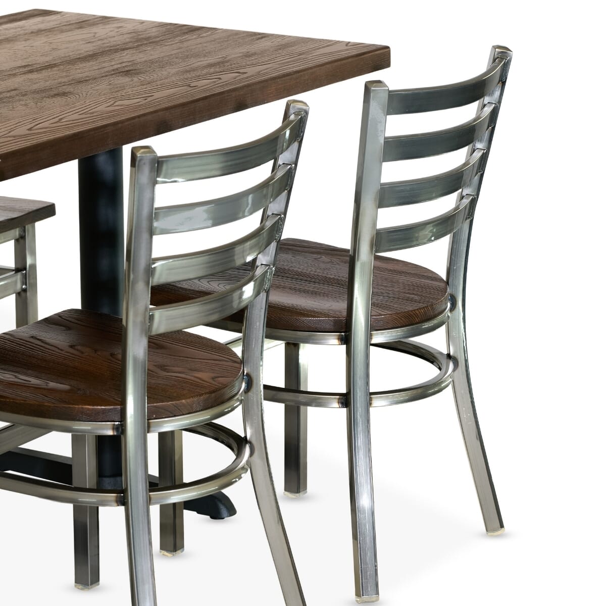 Clear Coat Industrial Restaurant Rectangular Table Set with 4 Ladderback Chairs