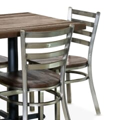 Clear Coat Industrial Restaurant Rectangular Table Set with 6 Ladderback Chairs