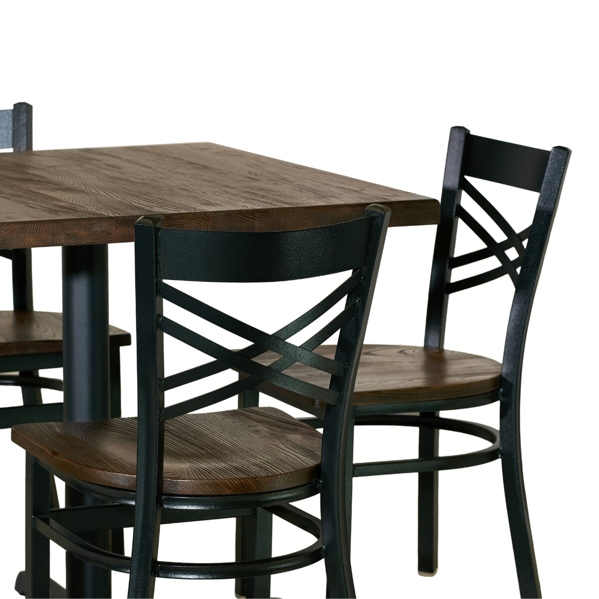Casual Dining Restaurant Table Set with 4 Black Crossback Chairs