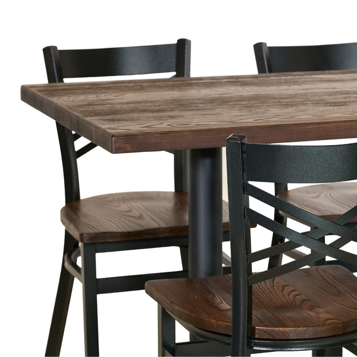 Casual Dining Restaurant Rectangular Table Set with 4 Black Crossback Chairs