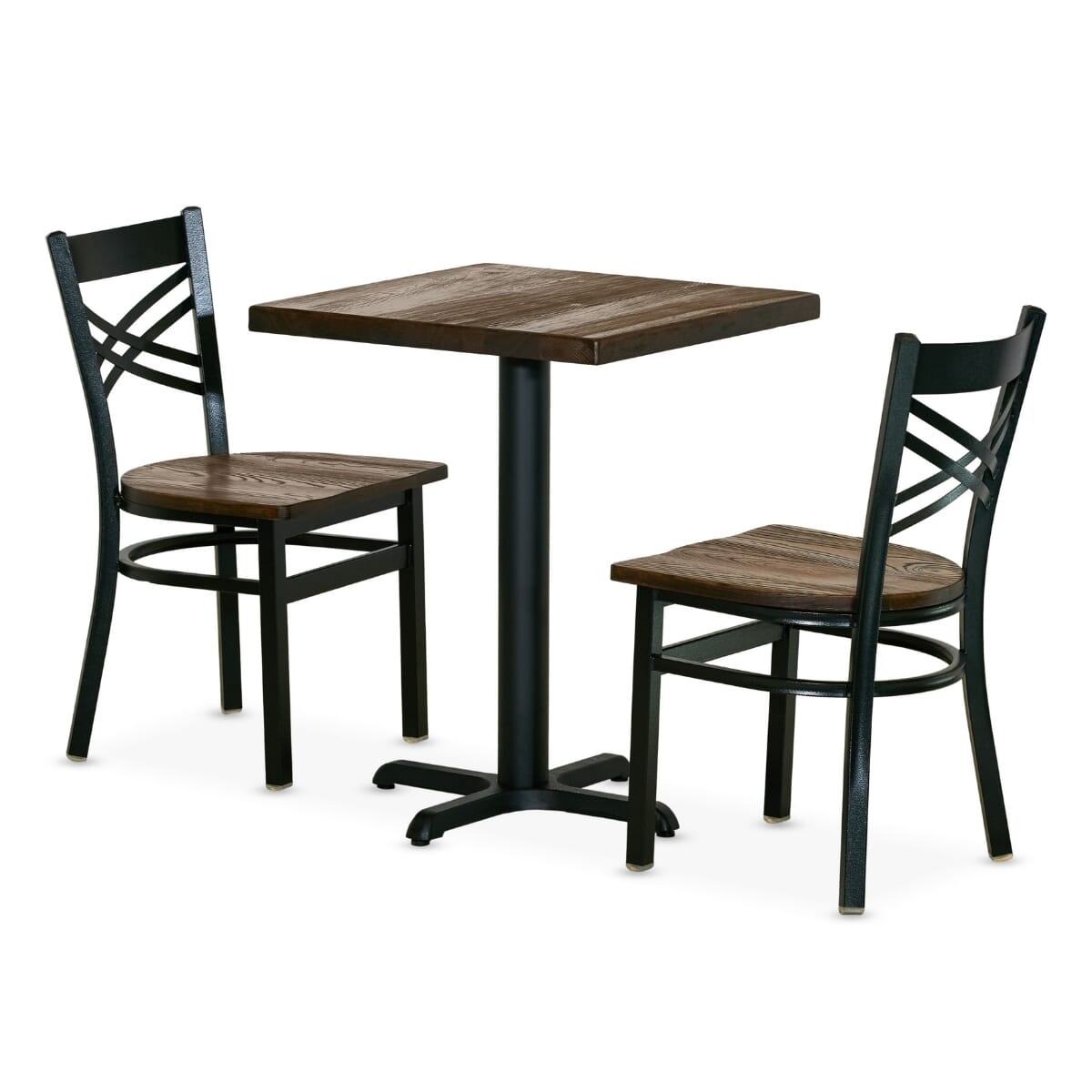 Casual Dining Restaurant Table Set with 2 Crossback Chairs
