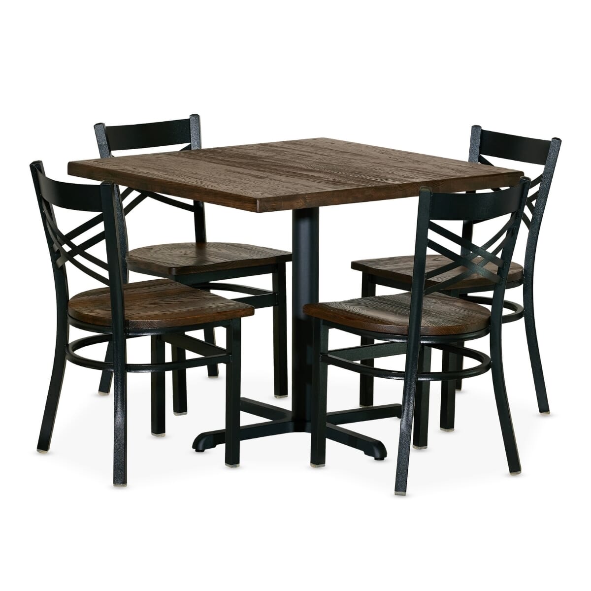 Casual Dining Restaurant Table Set with 4 Black Crossback Chairs