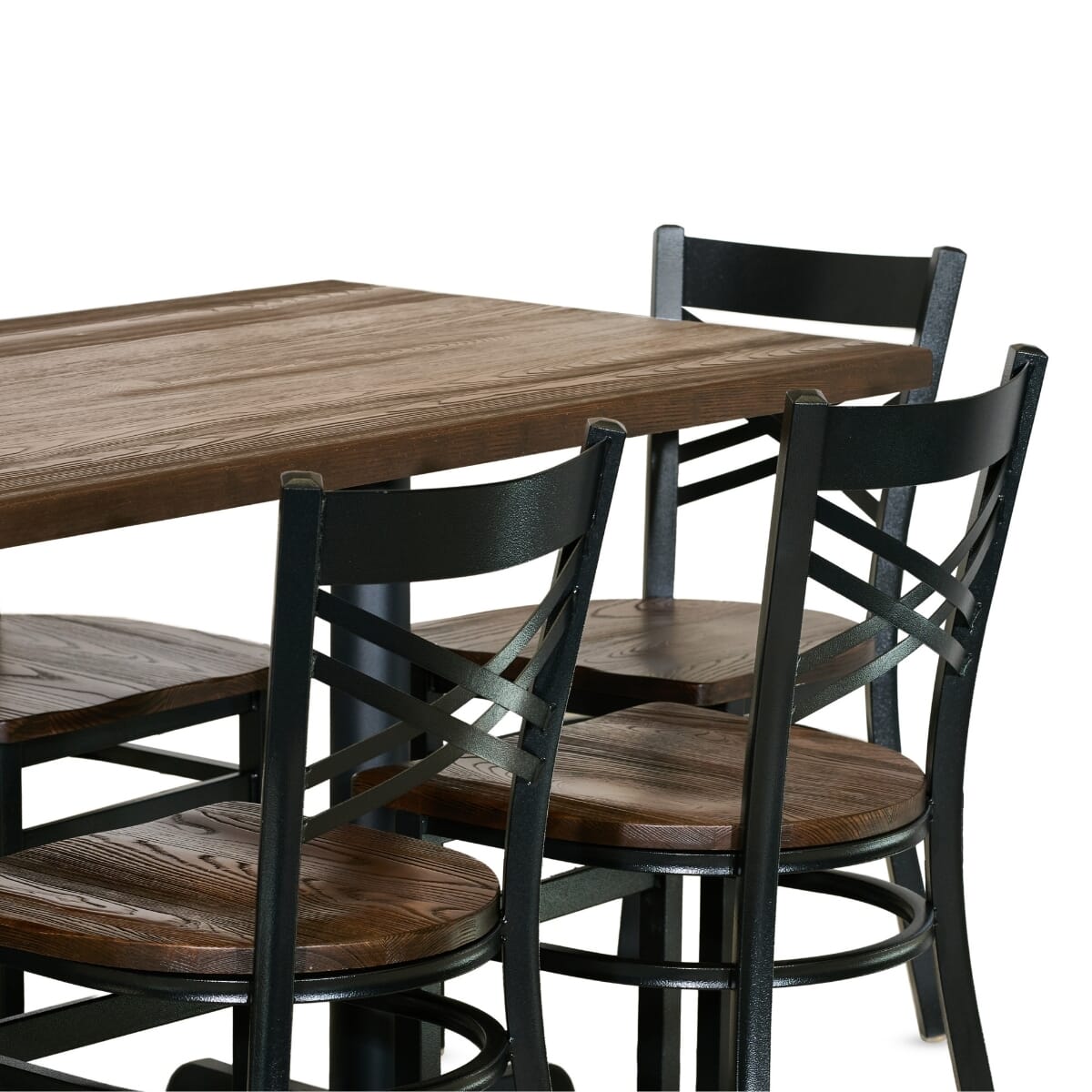 Casual Dining Commercial Rectangular Table Set with 6 Black Crossback Chairs