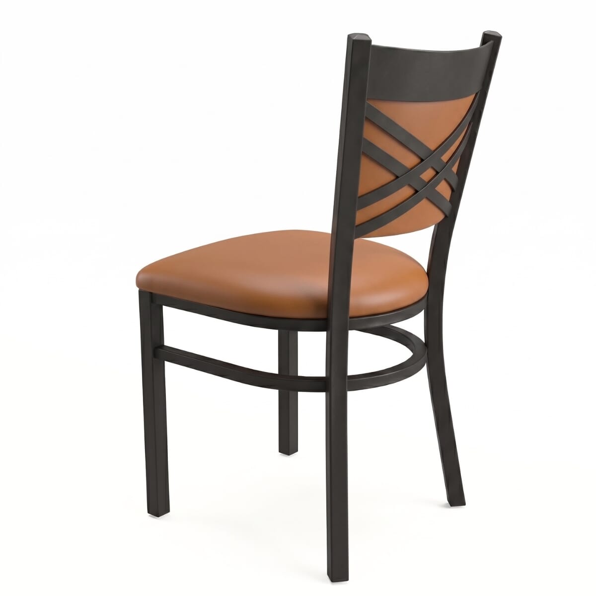 Fully Upholstered X-Back Metal Restaurant Chair in Black