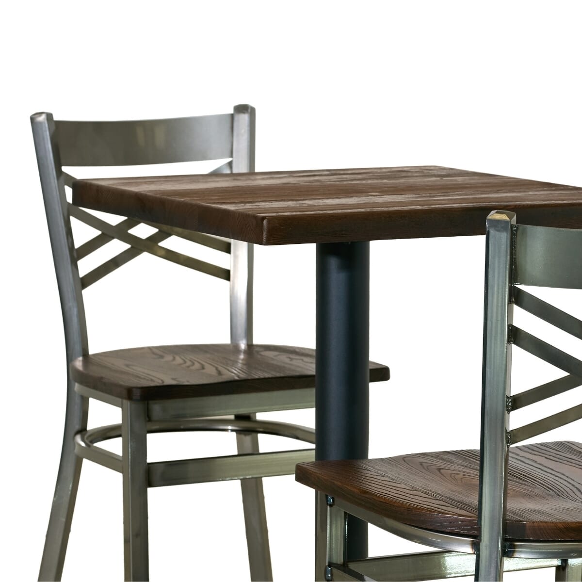 Casual Dining Restaurant Table Set with 2 Silver Crossback Chairs