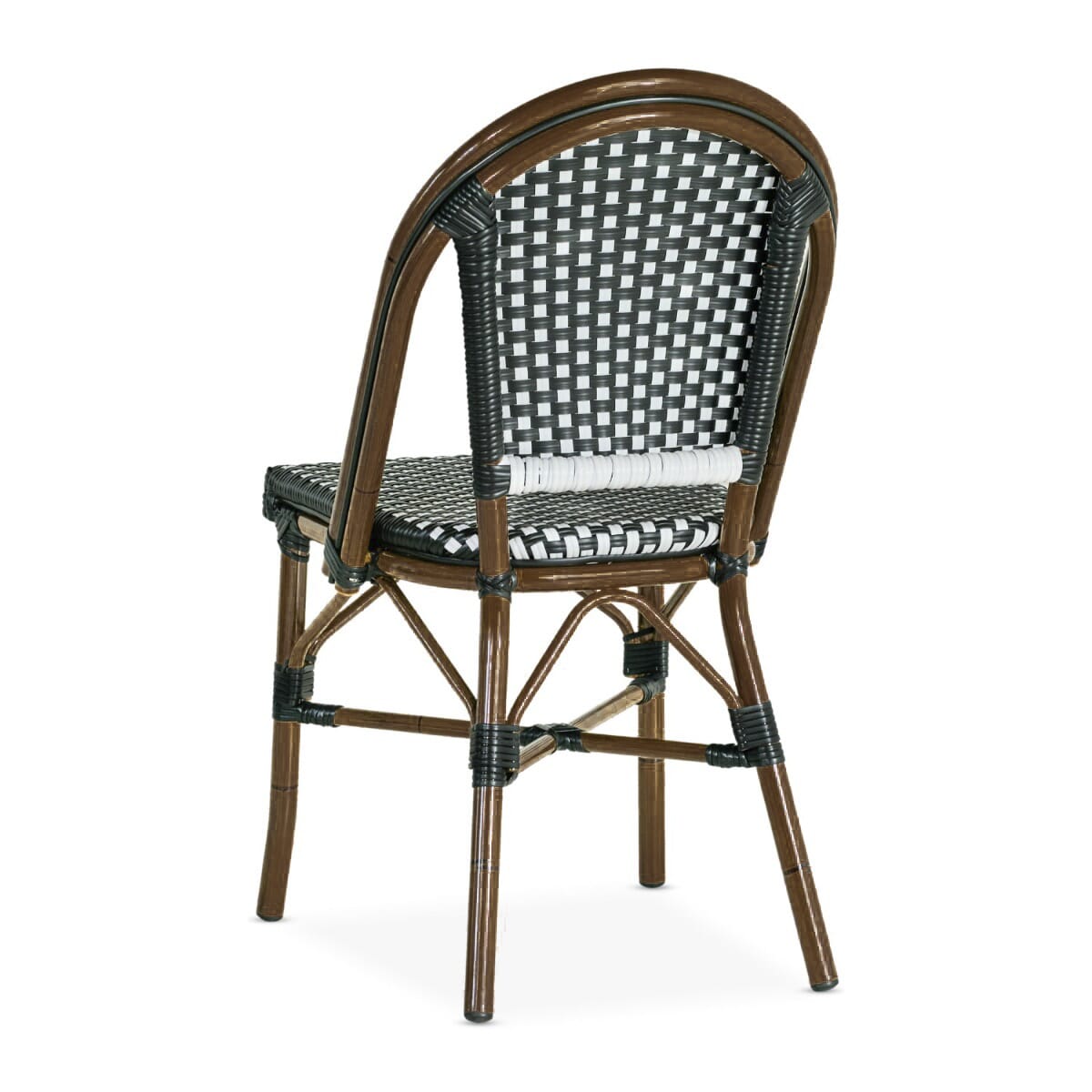 Stackable Curved-Back Synthetic Wicker & Bamboo Commercial Outdoor Chair - Black/White