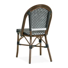 Stackable Curved-Back Synthetic Wicker & Bamboo Commercial Outdoor Chair - Black/White