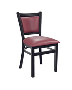 Black Steel Restaurant Chair with Burgundy Seat & Back (Front)