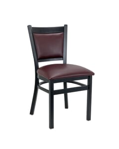 Black Steel Restaurant Chair with Burgundy Seat & Back (Front)