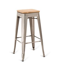 Indoor Steel Backless Barstool - Distressed Clear Finish 