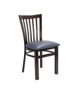 Walnut Steel Vertical-Back Restaurant Chair with Upholstered Seat (Front)