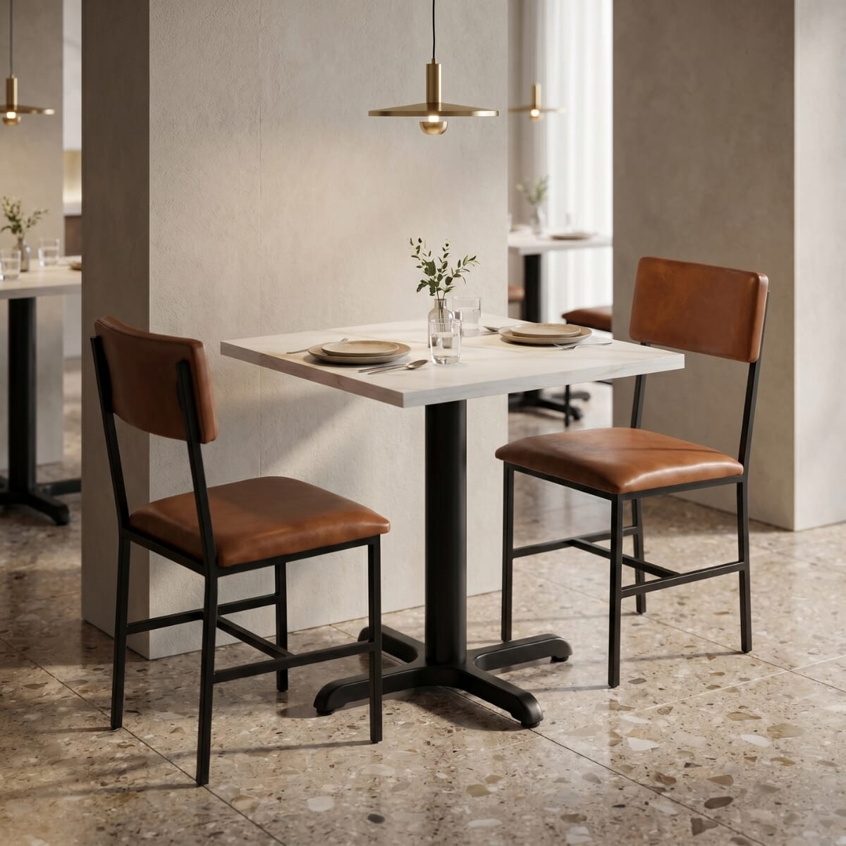 2-Seat Eden Restaurant Set with Amber-Veined Stone Top