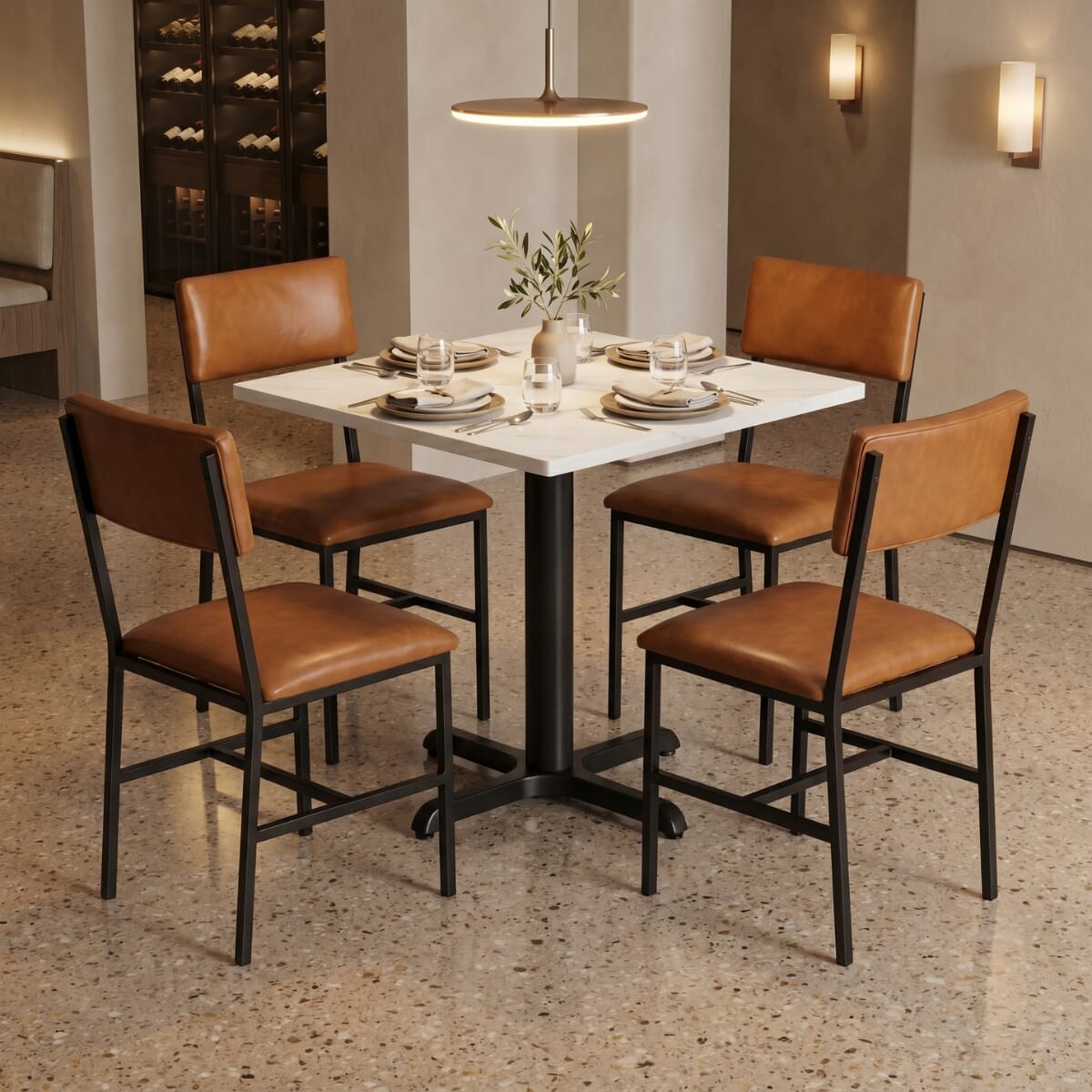 4-Seat Eden Restaurant Set with Amber-Veined Stone Top