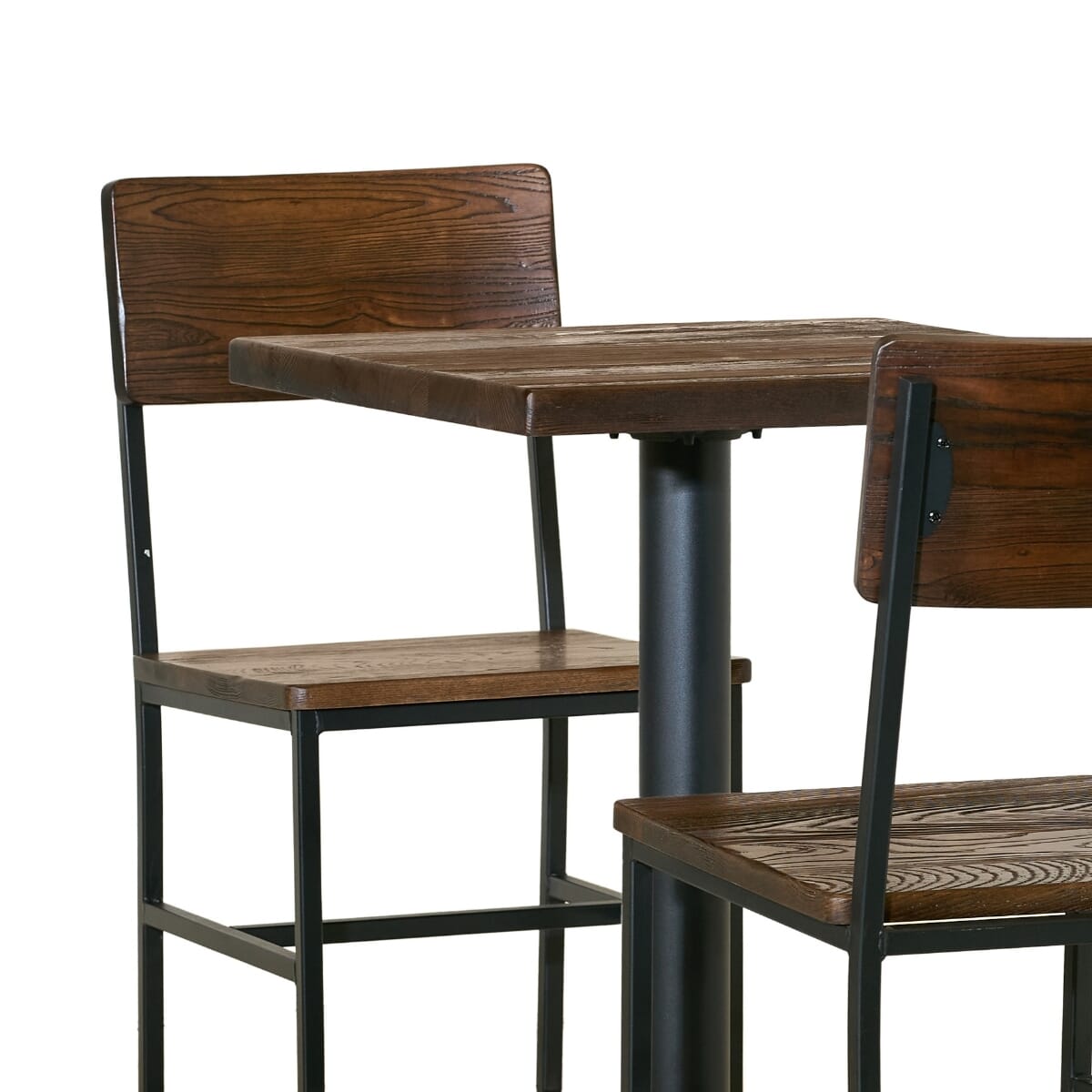 Minimalist Cafe Table Set with 2 Modern Rectangular Back Wood Chairs