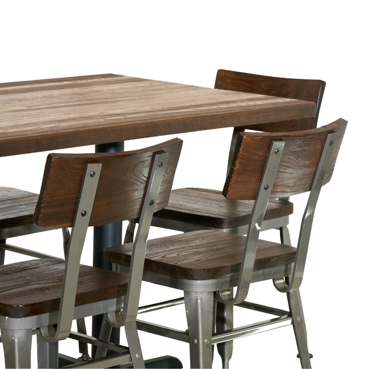 Heavy Duty Rectangular Restaurant Table Set with 6 Modern Industrial Chairs