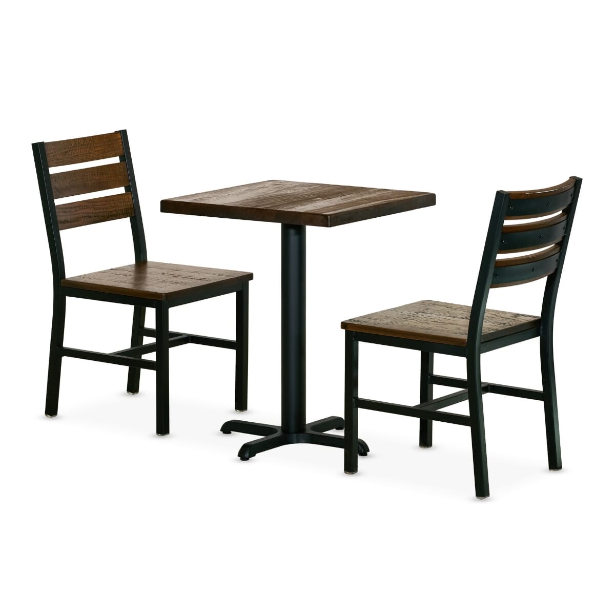 AshForge Restaurant Table Set with 2 Modern Slatted-back Chairs