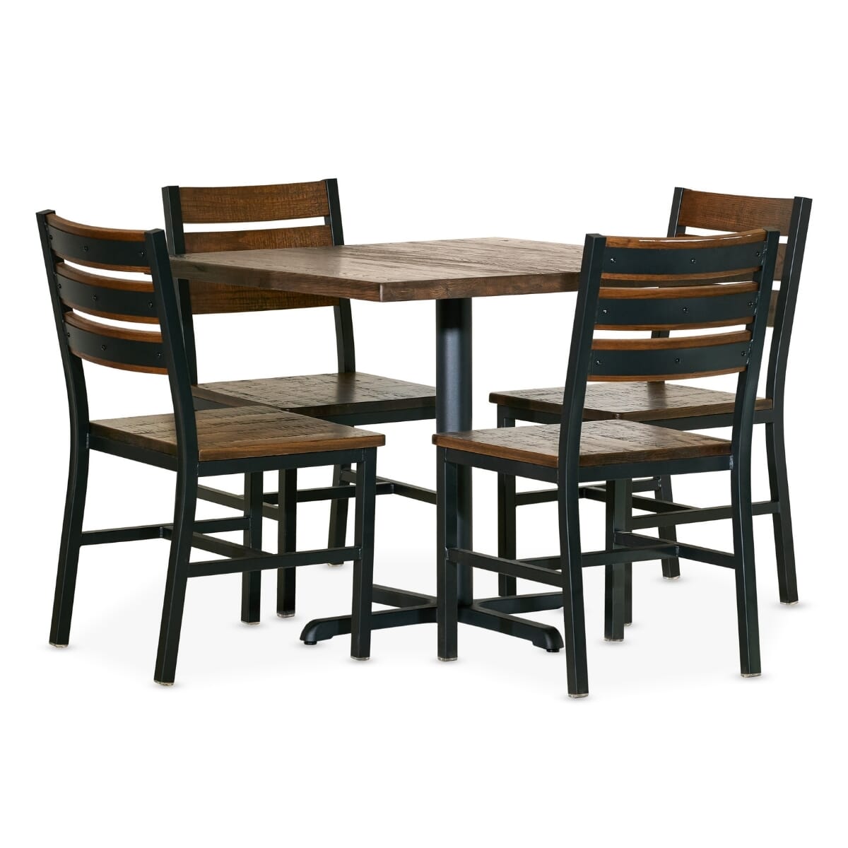 AshForge Restaurant Table Set with 4 Modern Slatted-back Chairs