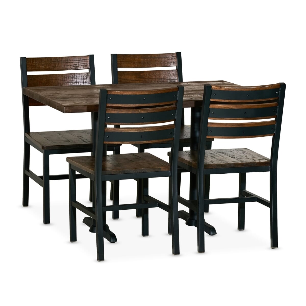 AshForge Commercial Rectangular Table Set with 4 Modern Slatted-back Chairs