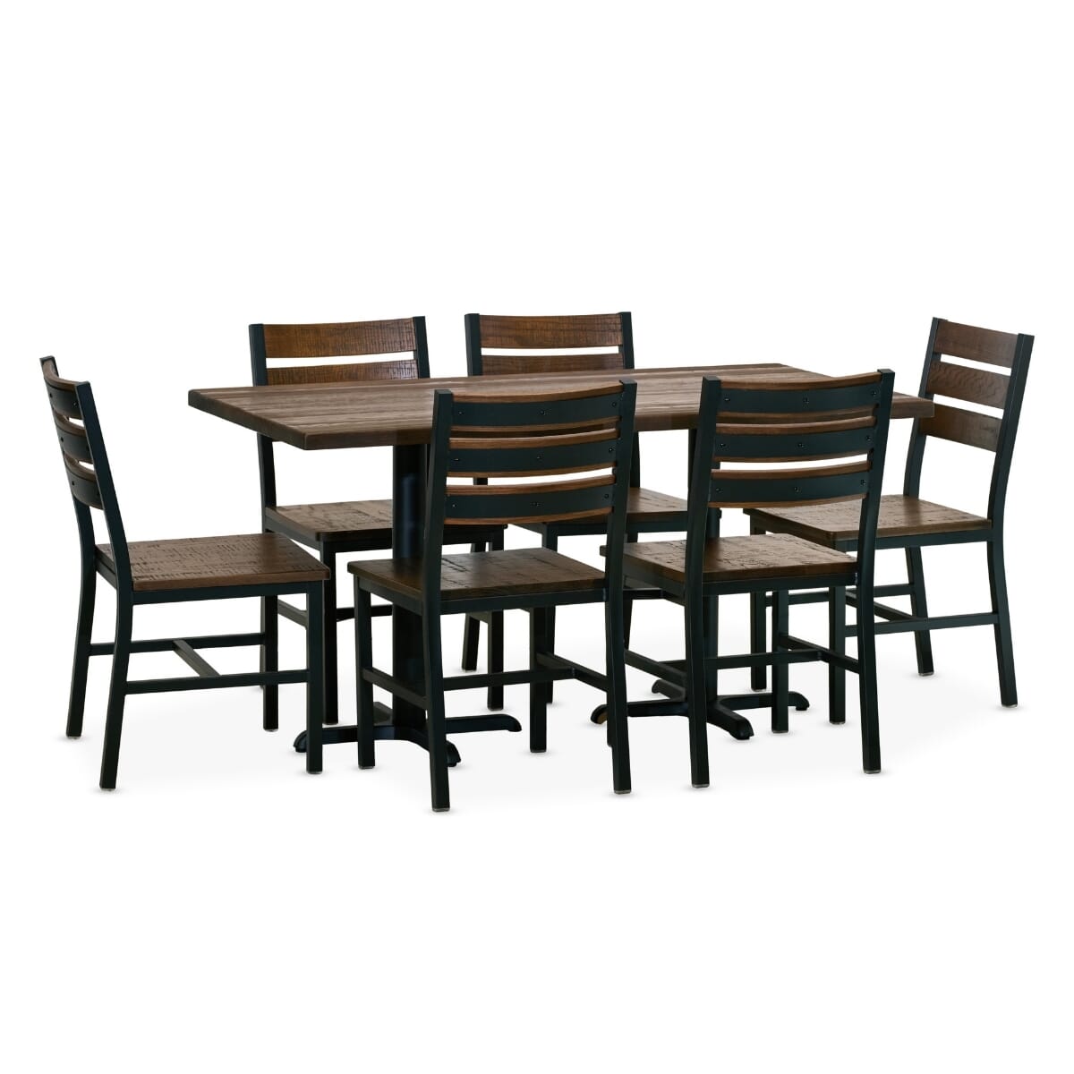 AshForge Rectangular Restaurant Table Set with 6 Modern Slatted-back Chairs