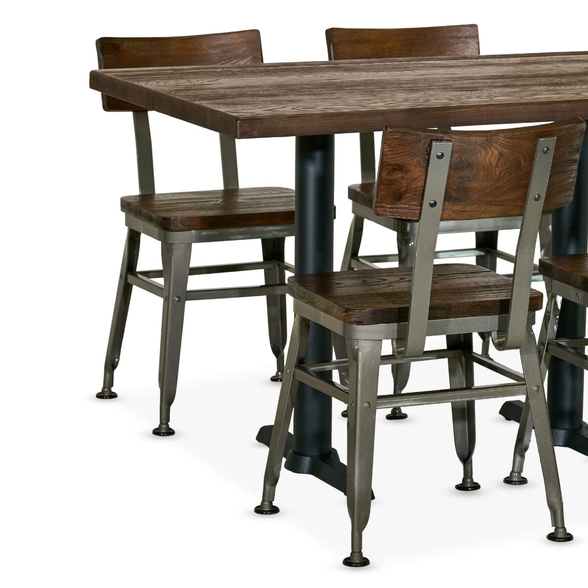 Heavy Duty Restaurant Rectangular Table Set with 4 Modern Industrial Chairs