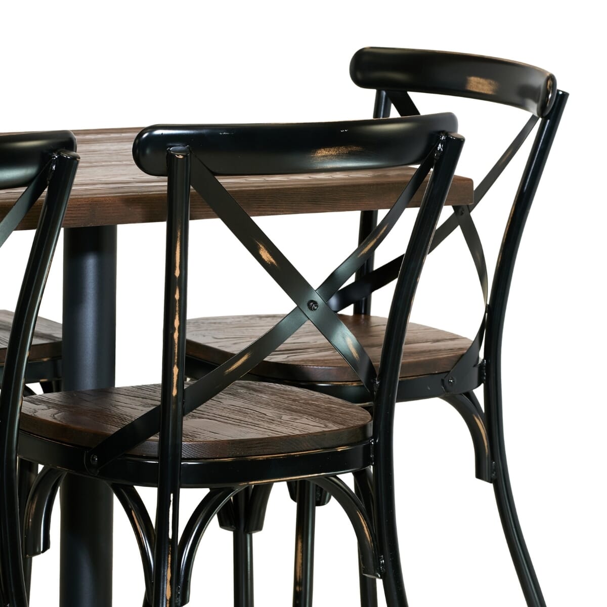 Industrial Bistro Rectangular Table Set with 6 Classic X-Back Metal Chairs