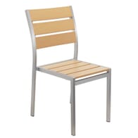 Brushed Aluminum Frame Stackable Outdoor Restaurant Chair With Tan Synthetic Teak Slats