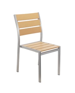 Brushed Aluminum Frame Outdoor Restaurant Chair With Tan Synthetic Teak Slats (Front)