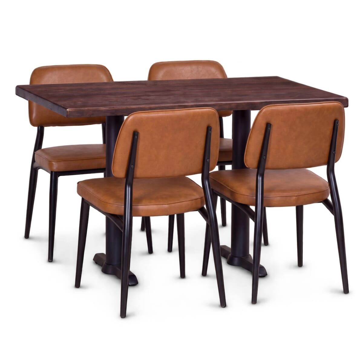 4-Seat Adaline Upholstered Black Metal Restaurant Chair Set with Reclaimed Ash Top