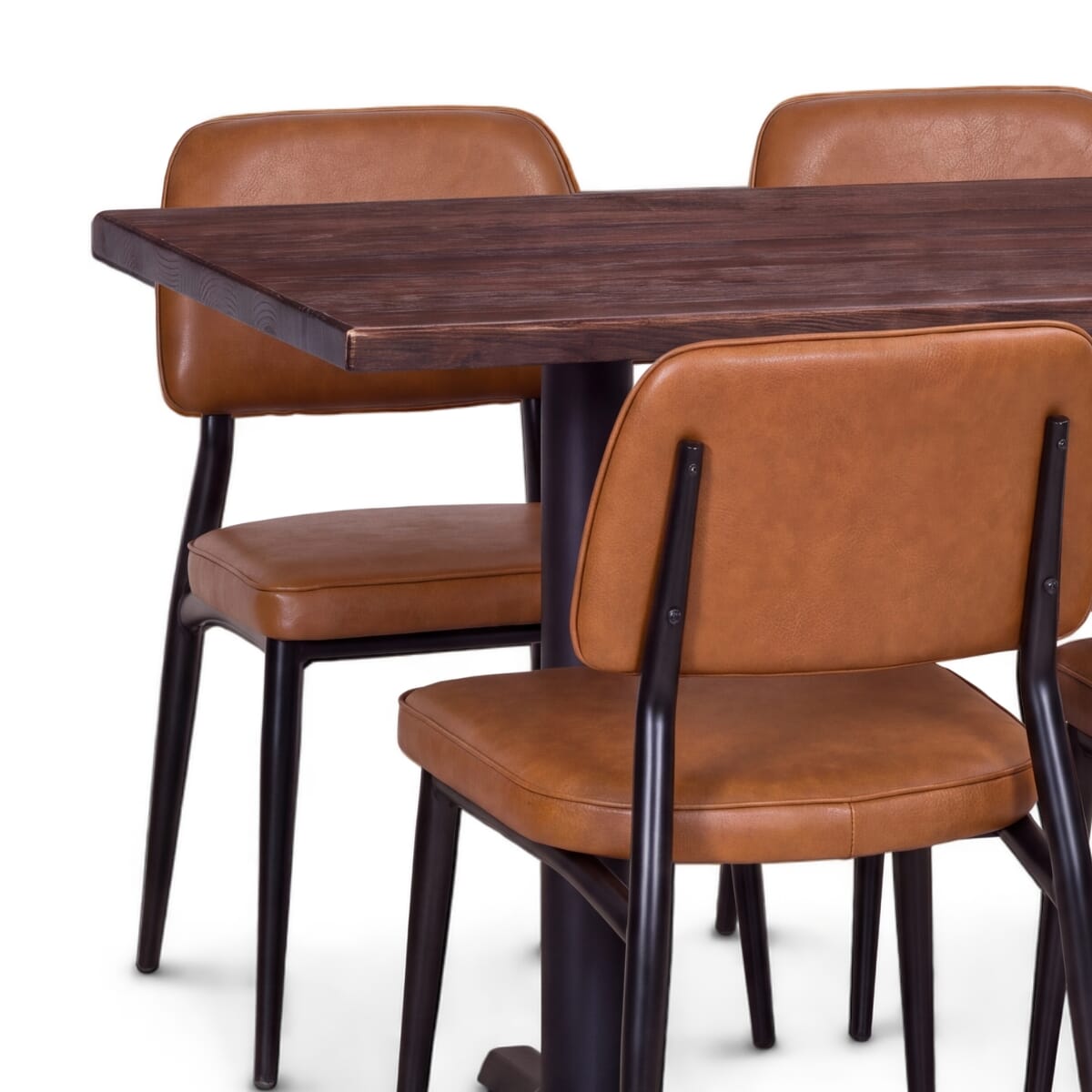 4-Seat Adaline Upholstered Black Metal Restaurant Chair Set with Reclaimed Ash Top