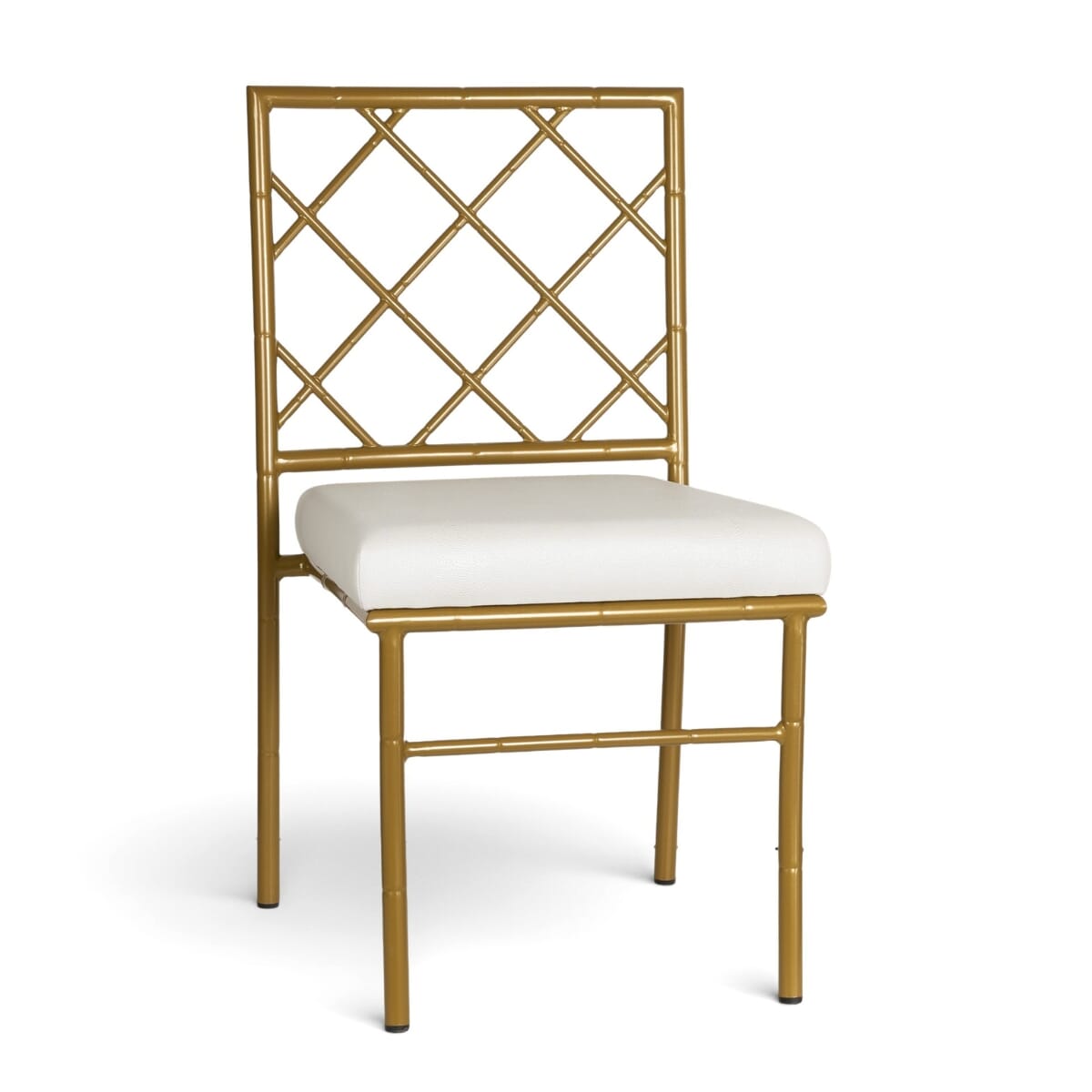 Stackable Steel Chair with Upholstered Seat in Gold